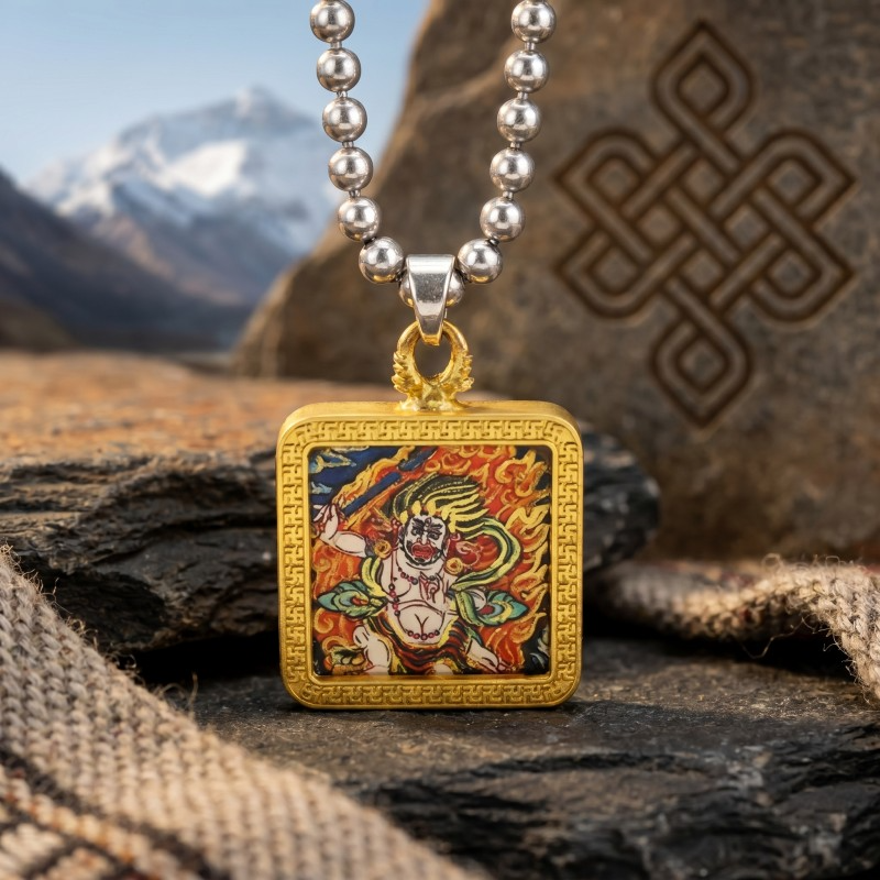 Manjushri Hand-Painted Thangka Pendant | Bodhisattva of Wisdom & Knowledge Amulet for Clarity & Academic Success thumbnail