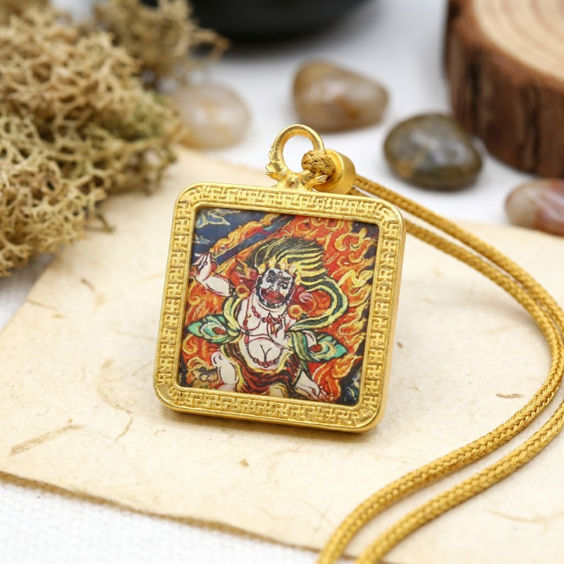 Manjushri Hand-Painted Thangka Pendant | Bodhisattva of Wisdom & Knowledge Amulet for Clarity & Academic Success thumbnail