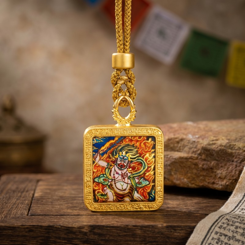 Manjushri Hand-Painted Thangka Pendant | Bodhisattva of Wisdom & Knowledge Amulet for Clarity & Academic Success thumbnail