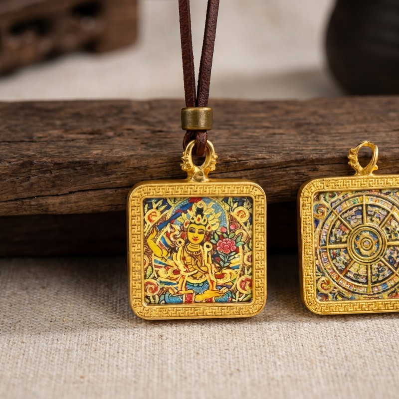 Manjushri Hand-Painted Thangka Pendant | Bodhisattva of Wisdom, Knowledge & Academic Success Amulet thumbnail