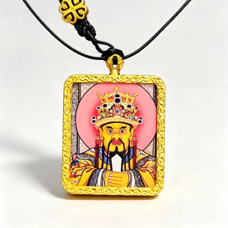 Manjushri Hand-Painted Thangka Pendant | God of Wisdom & Knowledge Amulet for Clarity & Success thumbnail