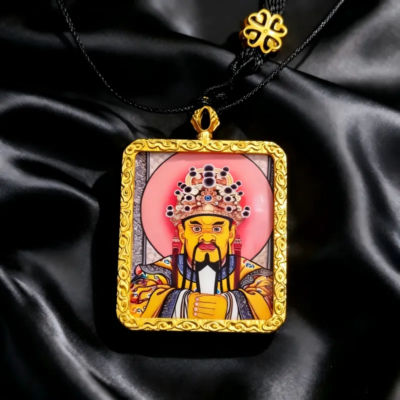 Manjushri Hand-Painted Thangka Pendant | God of Wisdom & Knowledge Amulet for Clarity & Success thumbnail