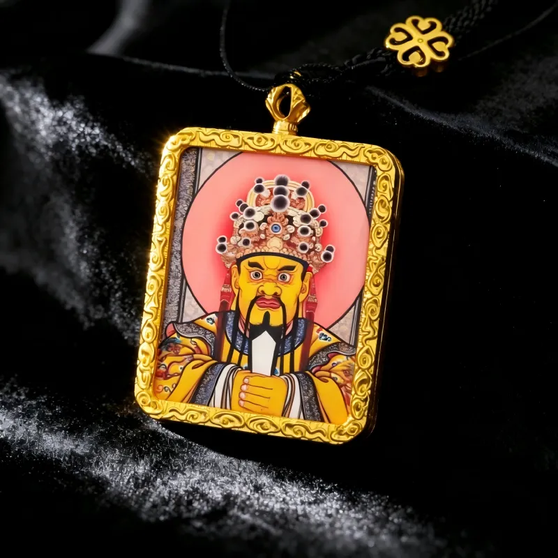 Manjushri Hand-Painted Thangka Pendant | God of Wisdom & Knowledge Amulet for Clarity & Success thumbnail