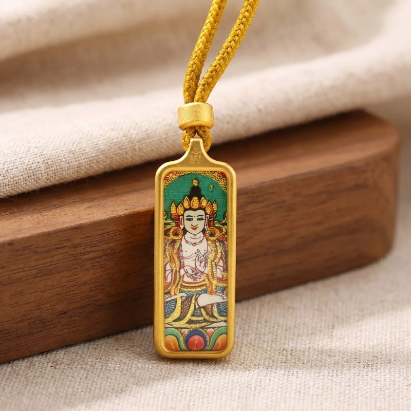Manjushri (White Form) Hand-Painted Thangka Pendant | Bodhisattva of Wisdom & Clarity Amulet for Academic & Career Success thumbnail