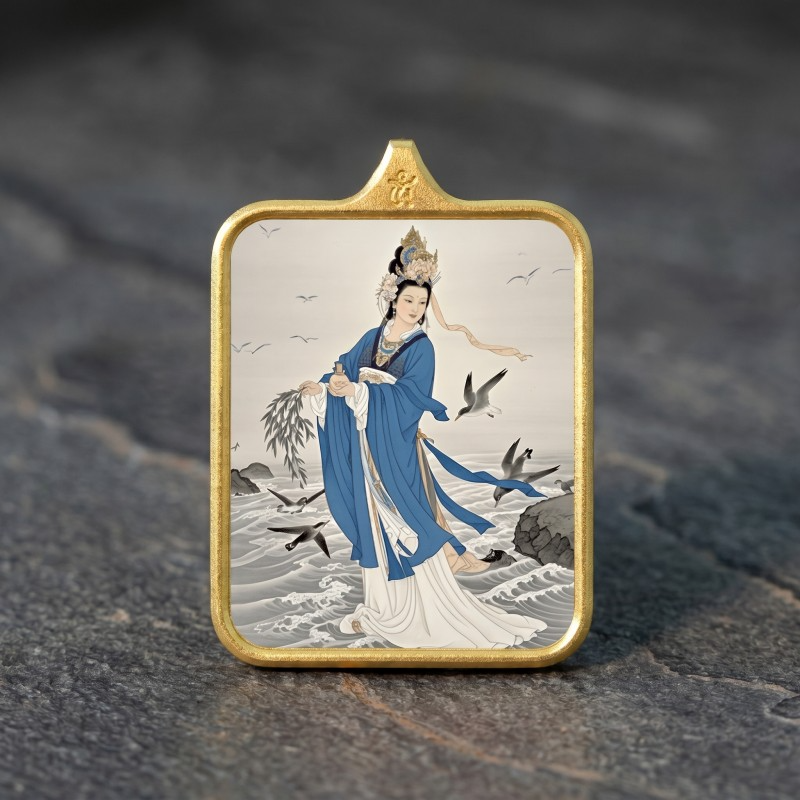 Mazu Hand-Painted Thangka Pendant | Goddess of the Sea, Safety & Prosperity Amulet thumbnail