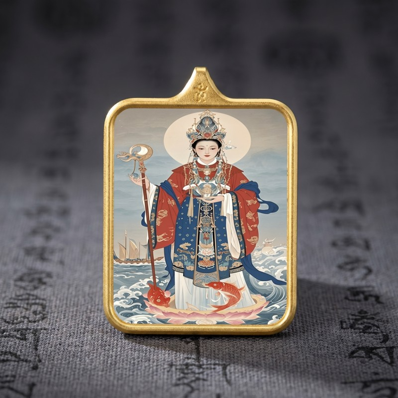 Mazu Hand-Painted Thangka Pendant | Goddess of the Sea, Safety & Prosperity Amulet thumbnail