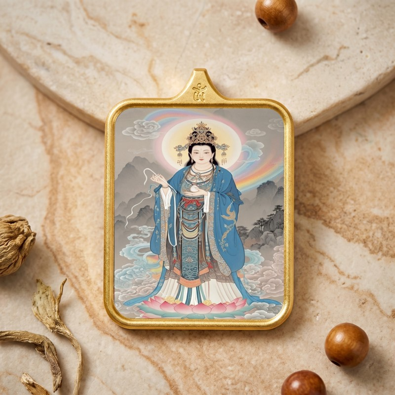 Mazu Hand-Painted Thangka Pendant | Goddess of the Sea, Safety & Prosperity Amulet thumbnail