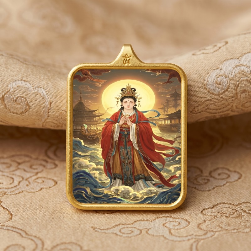 Mazu Hand-Painted Thangka Pendant | Goddess of the Sea, Safety & Prosperity Amulet thumbnail