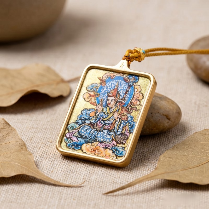 Padmasambhava (Guru Rinpoche) Hand-Painted Thangka Pendant | Amulet of Protection, Transformation & Spiritual Guidance thumbnail