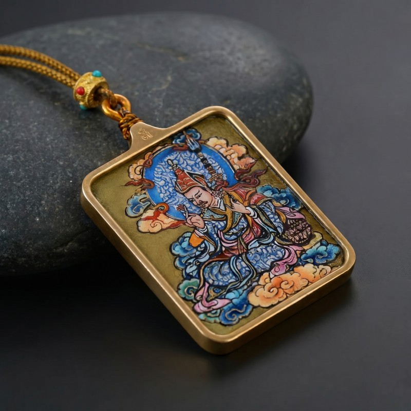 Padmasambhava (Guru Rinpoche) Hand-Painted Thangka Pendant | Amulet of Protection, Transformation & Spiritual Guidance thumbnail