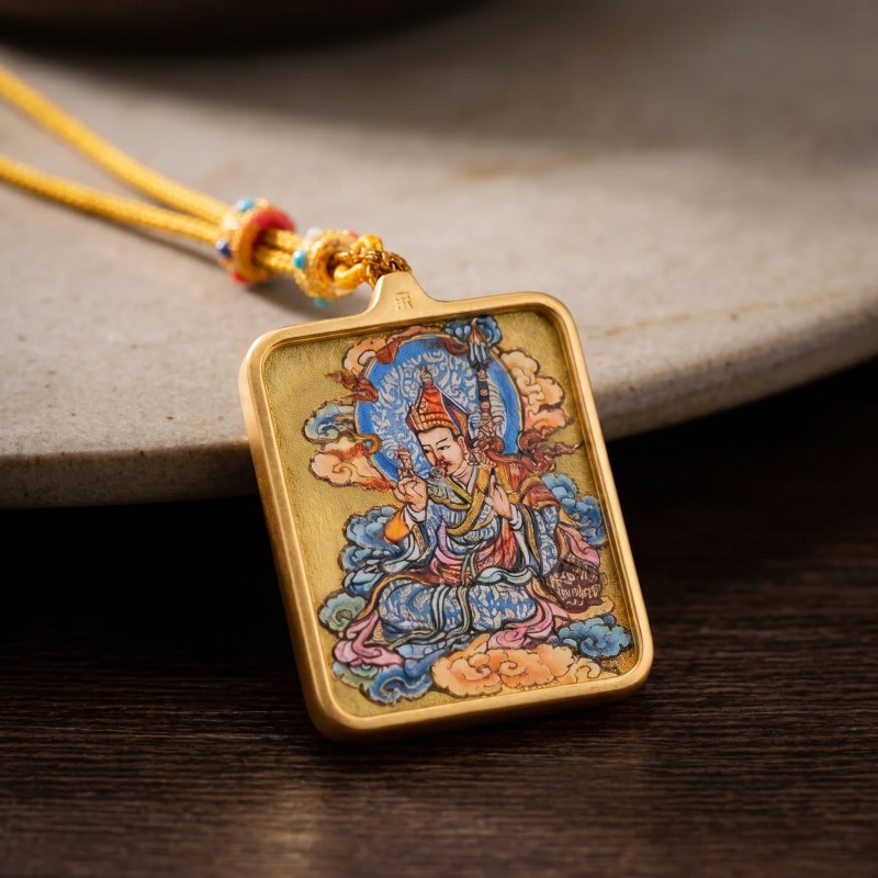 Padmasambhava (Guru Rinpoche) Hand-Painted Thangka Pendant | Amulet of Protection, Transformation & Spiritual Guidance thumbnail