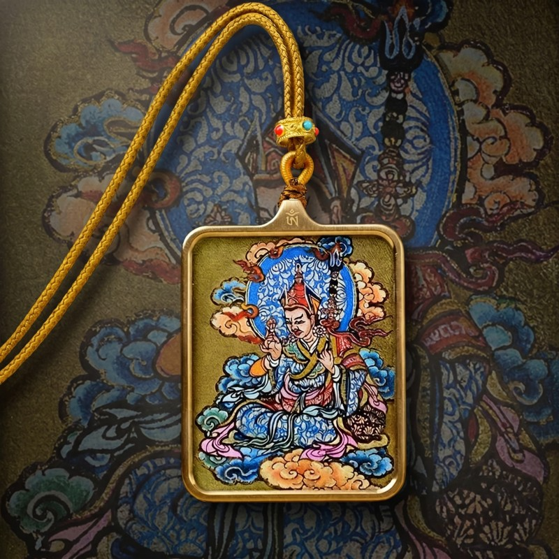 Padmasambhava (Guru Rinpoche) Hand-Painted Thangka Pendant | Amulet of Protection, Transformation & Spiritual Guidance thumbnail