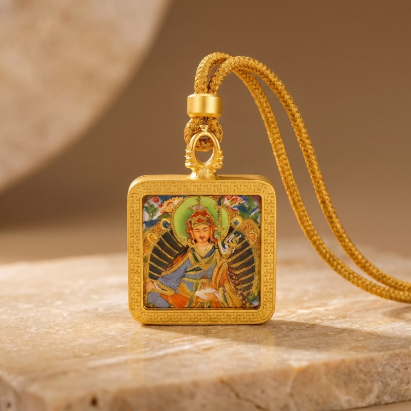 Padmasambhava (Guru Rinpoche) Hand-Painted Thangka Pendant | Buddhist Master Amulet for Protection & Spiritual Guidance thumbnail