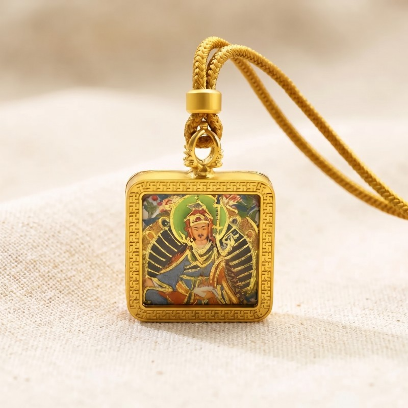 Padmasambhava (Guru Rinpoche) Hand-Painted Thangka Pendant | Buddhist Master Amulet for Protection & Spiritual Guidance thumbnail
