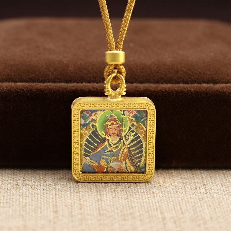 Padmasambhava (Guru Rinpoche) Hand-Painted Thangka Pendant | Buddhist Master Amulet for Protection & Spiritual Guidance thumbnail