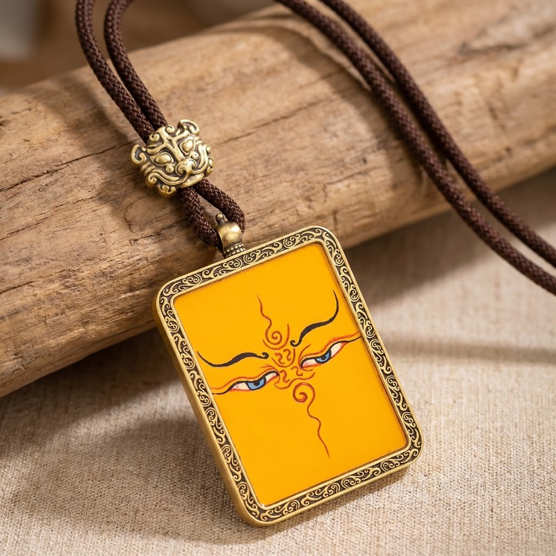Prajna Wisdom Eyes Hand-Painted Thangka Pendant | Symbol of Clear Sight & Spiritual Protection Amulet thumbnail