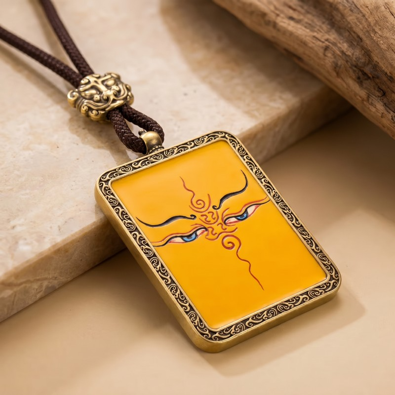 Prajna Wisdom Eyes Hand-Painted Thangka Pendant | Symbol of Clear Sight & Spiritual Protection Amulet thumbnail
