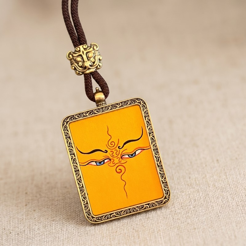 Prajna Wisdom Eyes Hand-Painted Thangka Pendant | Symbol of Clear Sight & Spiritual Protection Amulet thumbnail