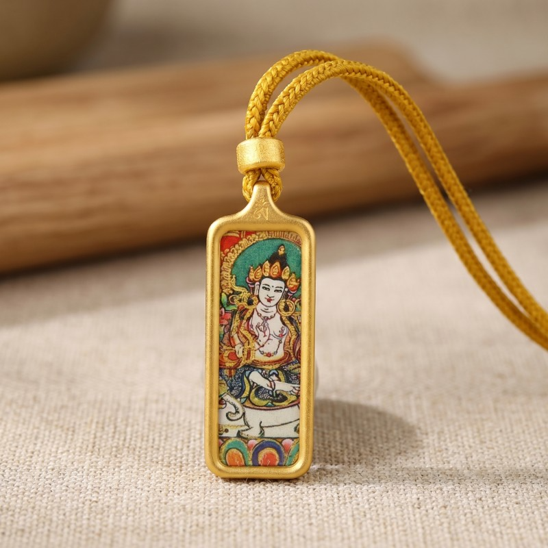 Samantabhadra Bodhisattva Hand-Painted Thangka Pendant | Guardian of Kindness & Success Amulet thumbnail