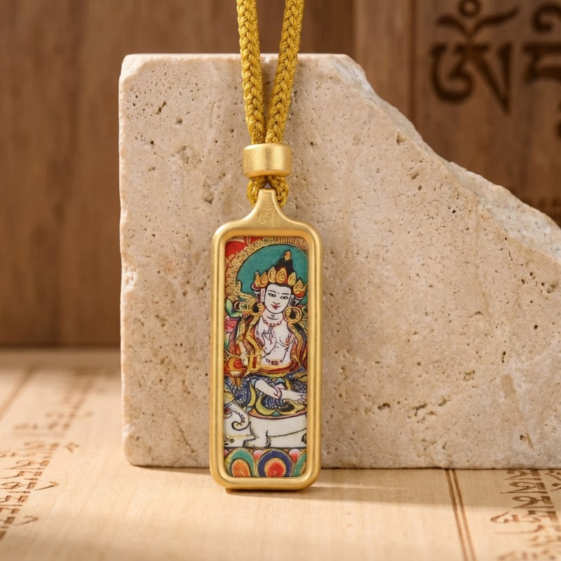 Samantabhadra Bodhisattva Hand-Painted Thangka Pendant | Guardian of Kindness & Success Amulet thumbnail