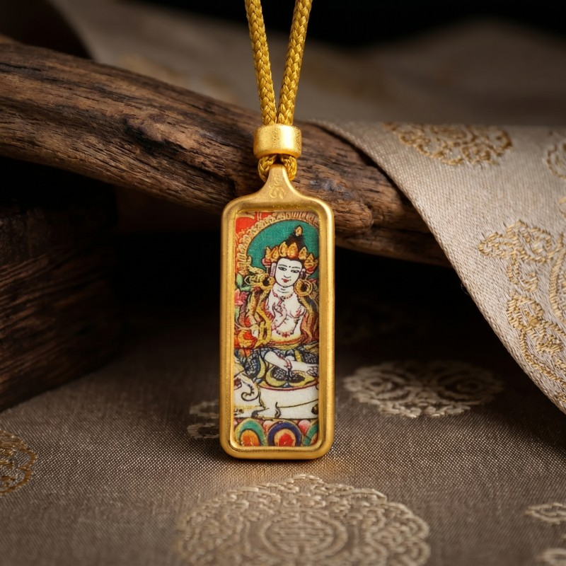Samantabhadra Bodhisattva Hand-Painted Thangka Pendant | Guardian of Kindness & Success Amulet thumbnail