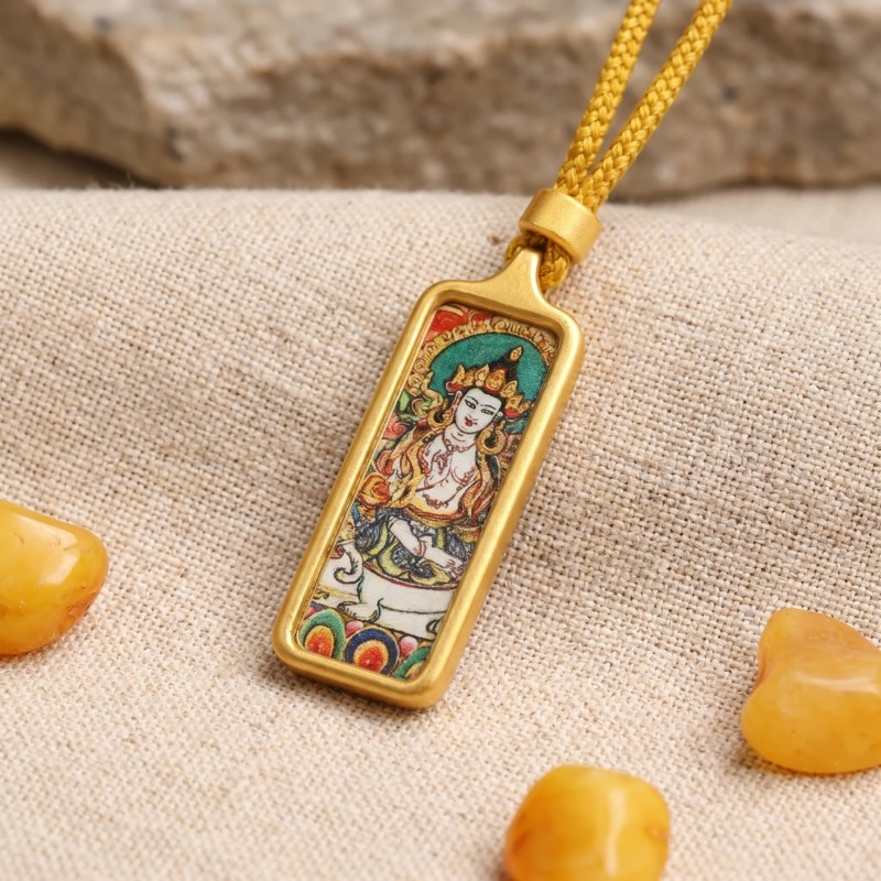 Samantabhadra Bodhisattva Hand-Painted Thangka Pendant | Guardian of Kindness & Success Amulet thumbnail