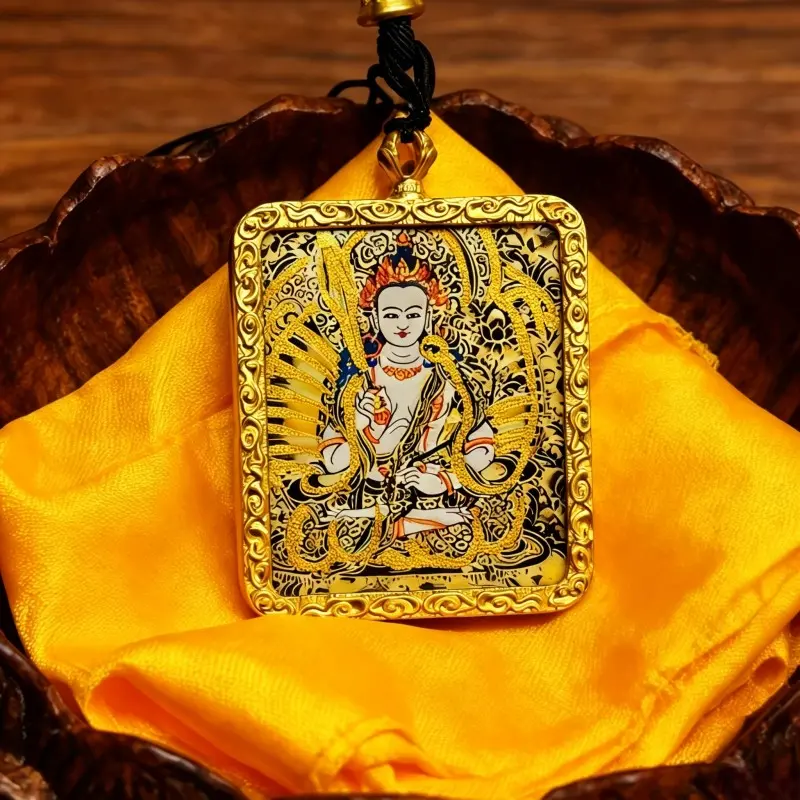 Samantabhadra Hand-Painted Thangka Pendant | Bodhisattva of Universal Virtue & Auspiciousness Amulet thumbnail