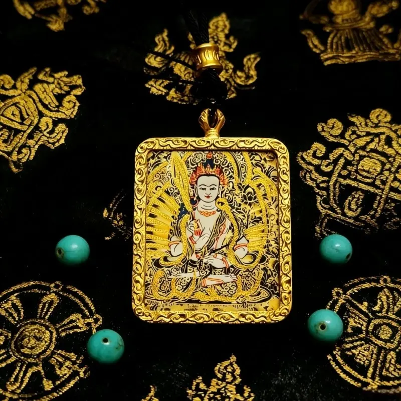 Samantabhadra Hand-Painted Thangka Pendant | Bodhisattva of Universal Virtue & Auspiciousness Amulet thumbnail
