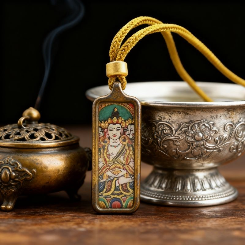 Shakyamuni Buddha Hand-Painted Thangka Pendant | Founder of Buddhism & Enlightenment Amulet thumbnail