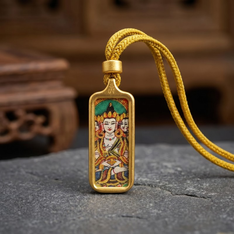 Shakyamuni Buddha Hand-Painted Thangka Pendant | Founder of Buddhism & Enlightenment Amulet thumbnail