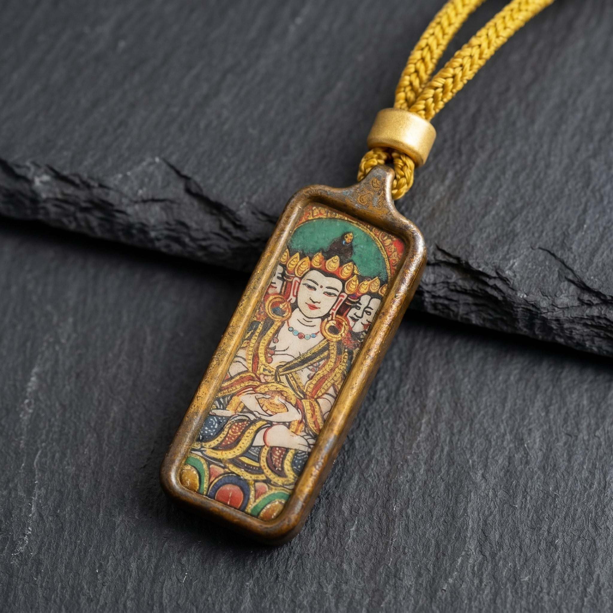 Shakyamuni Buddha Hand-Painted Thangka Pendant | Founder of Buddhism & Enlightenment Amulet thumbnail