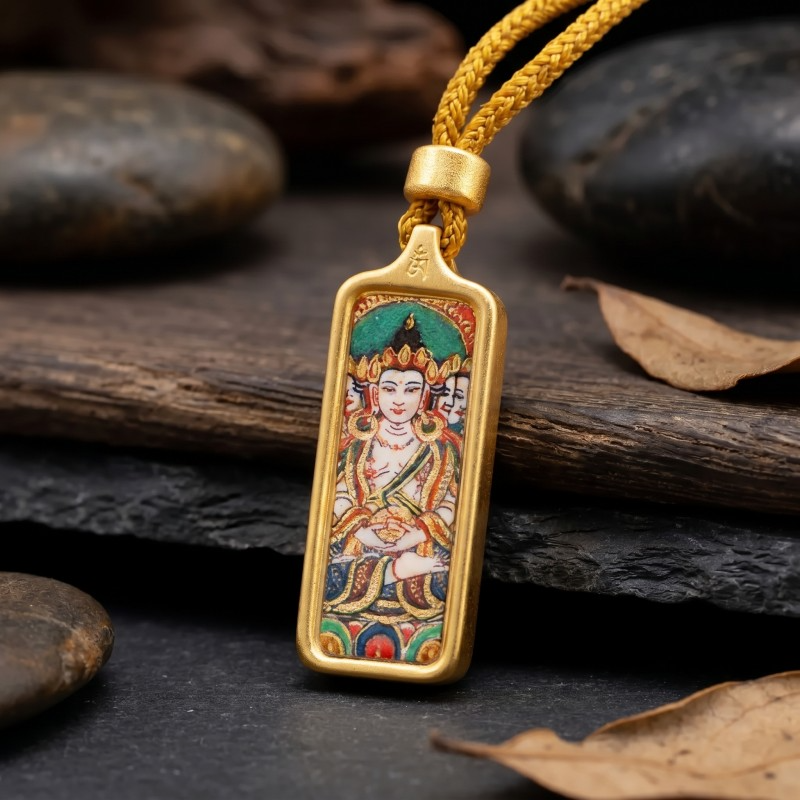 Shakyamuni Buddha Hand-Painted Thangka Pendant | Founder of Buddhism & Enlightenment Amulet thumbnail