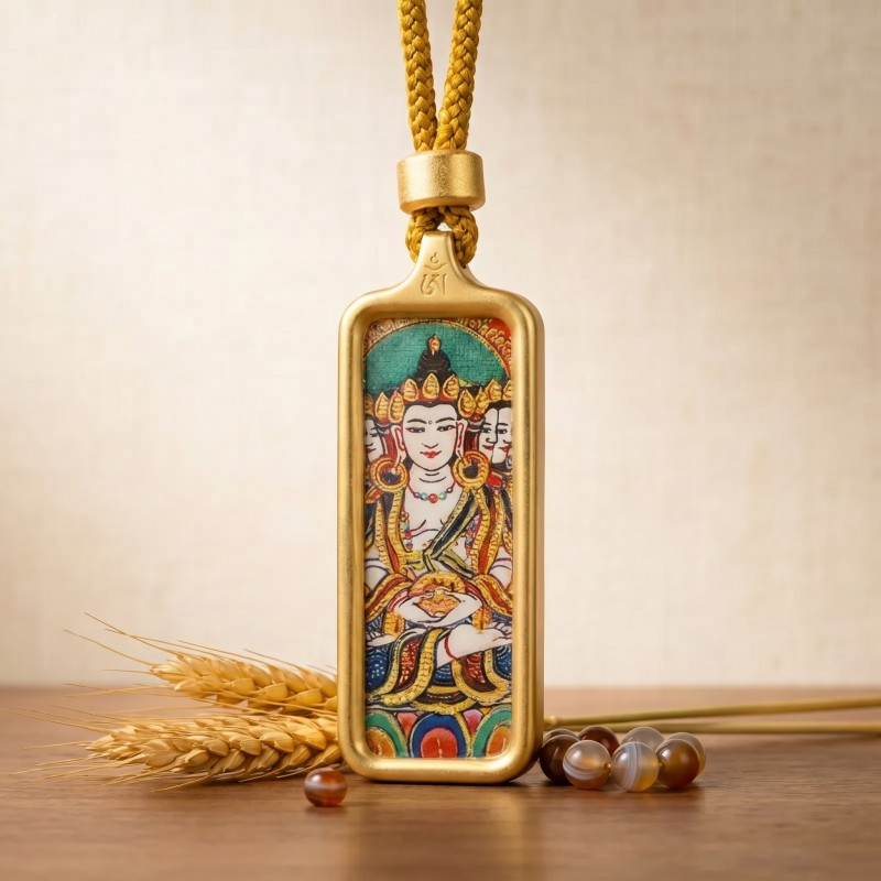 Shakyamuni Buddha Hand-Painted Thangka Pendant | Founder of Buddhism & Enlightenment Amulet thumbnail