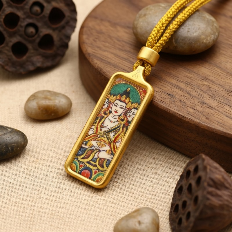 Shakyamuni Buddha Hand-Painted Thangka Pendant | Founder of Buddhism & Enlightenment Amulet thumbnail
