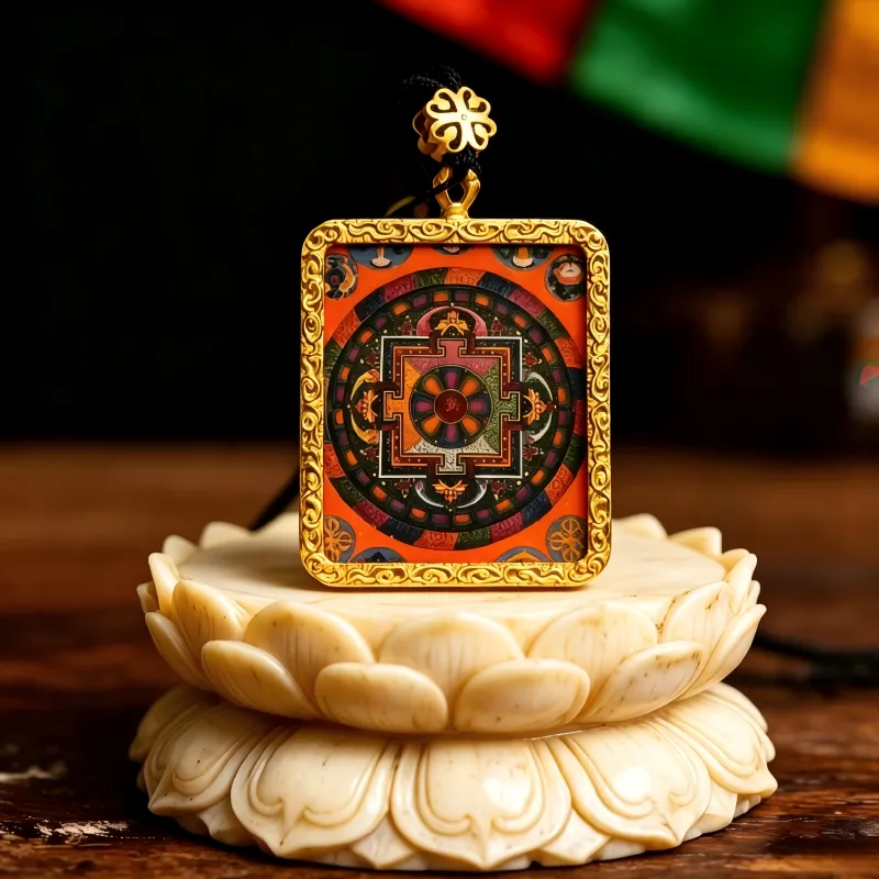 Six-Armed Mahakala Hand-Painted Thangka Pendant | Protector of Dharma & Spiritual Power Amulet thumbnail