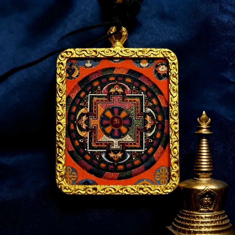Six-Armed Mahakala Hand-Painted Thangka Pendant | Protector of Dharma & Spiritual Power Amulet thumbnail