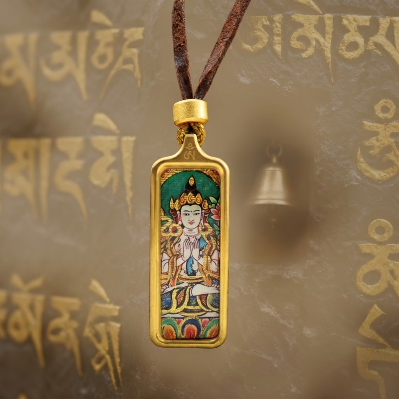 Thousand-Armed Thousand-Eyed Avalokiteshvara Hand-Painted Thangka Pendant | Bodhisattva of Compassion Amulet thumbnail