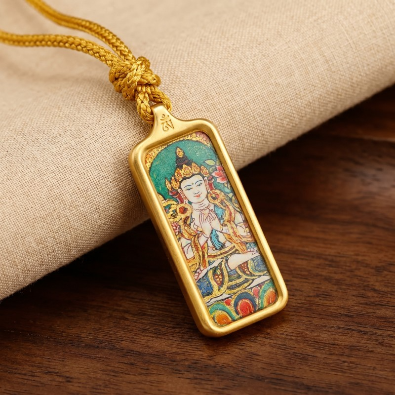 Thousand-Armed Thousand-Eyed Avalokiteshvara Hand-Painted Thangka Pendant | Bodhisattva of Compassion Amulet thumbnail