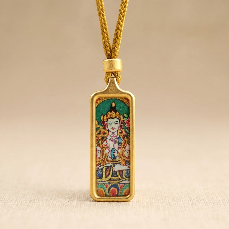 Thousand-Armed Thousand-Eyed Avalokiteshvara Hand-Painted Thangka Pendant | Bodhisattva of Compassion Amulet thumbnail
