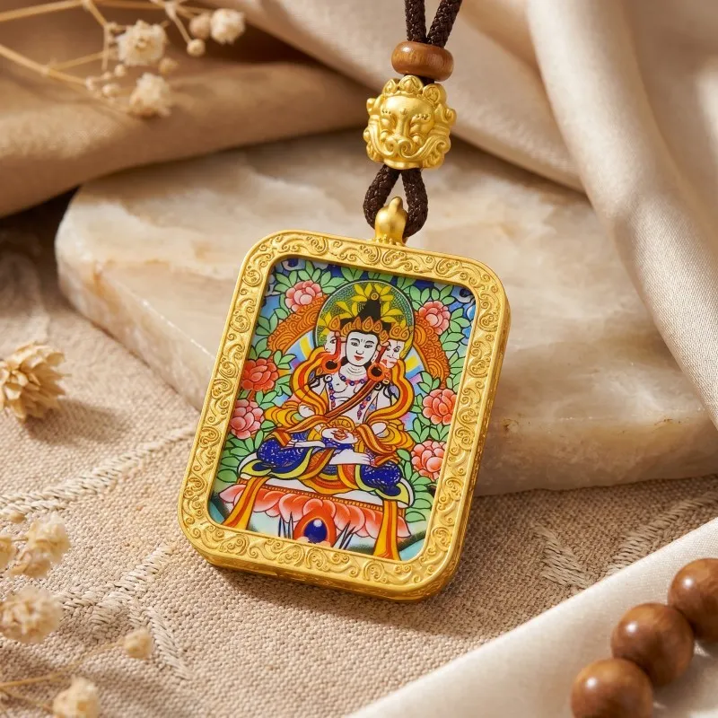 Vairocana Buddha Hand-Painted Thangka Pendant | Cosmic Buddha of Universal Light & Enlightenment Amulet thumbnail