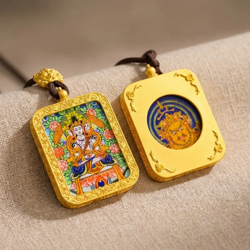 Vairocana Buddha Hand-Painted Thangka Pendant | Cosmic Buddha of Universal Light & Enlightenment Amulet thumbnail