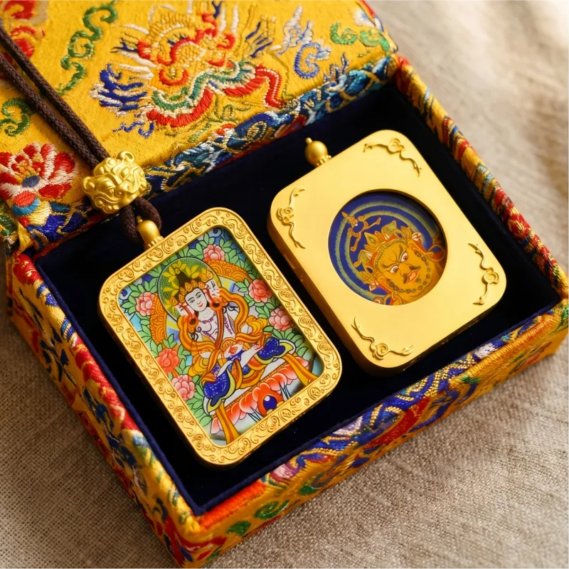 Vairocana Buddha Hand-Painted Thangka Pendant | Cosmic Buddha of Universal Light & Enlightenment Amulet thumbnail