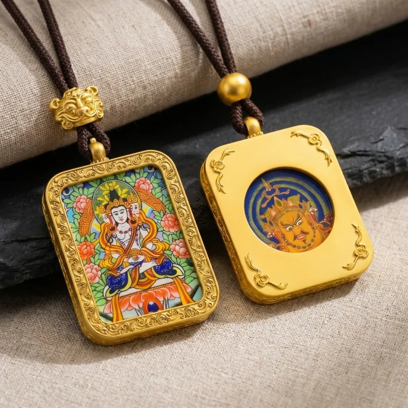 Vairocana Buddha Hand-Painted Thangka Pendant | Cosmic Buddha of Universal Light & Enlightenment Amulet thumbnail