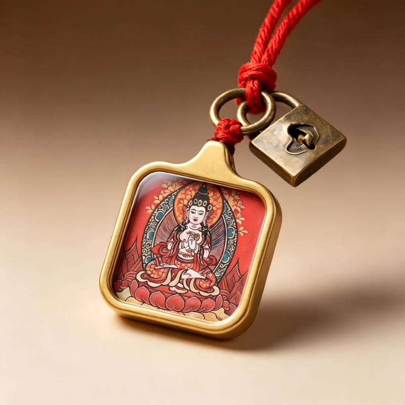 Vairocana Buddha Hand-Painted Thangka Pendant | Cosmic Buddha of Universal Light & Enlightenment Amulet thumbnail