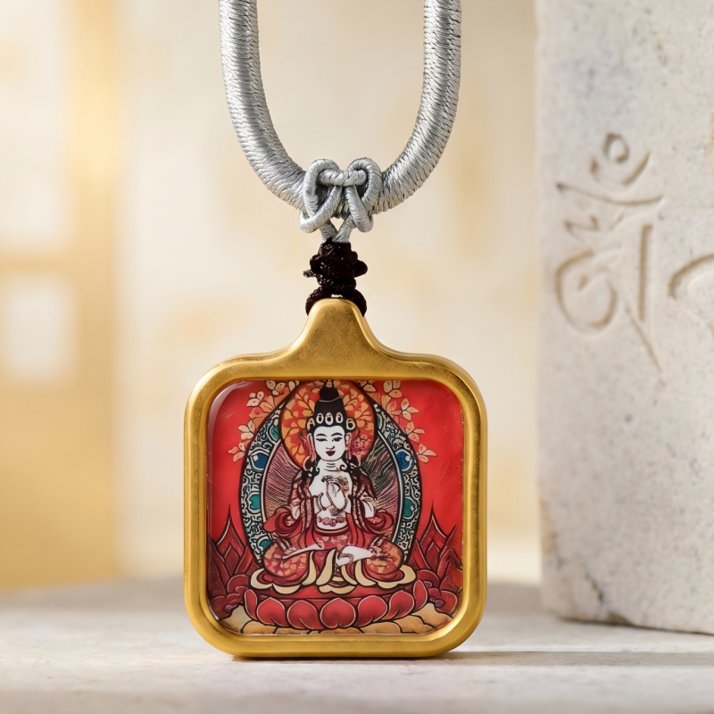 Vairocana Buddha Hand-Painted Thangka Pendant | Cosmic Buddha of Universal Light & Enlightenment Amulet thumbnail