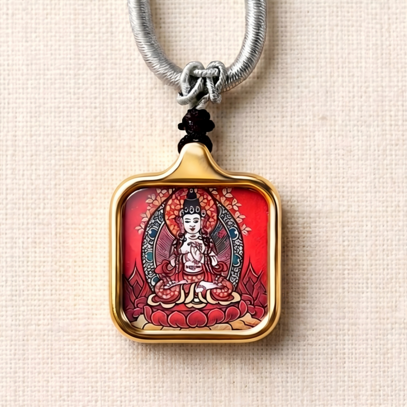Vairocana Buddha Hand-Painted Thangka Pendant | Cosmic Buddha of Universal Light & Enlightenment Amulet thumbnail