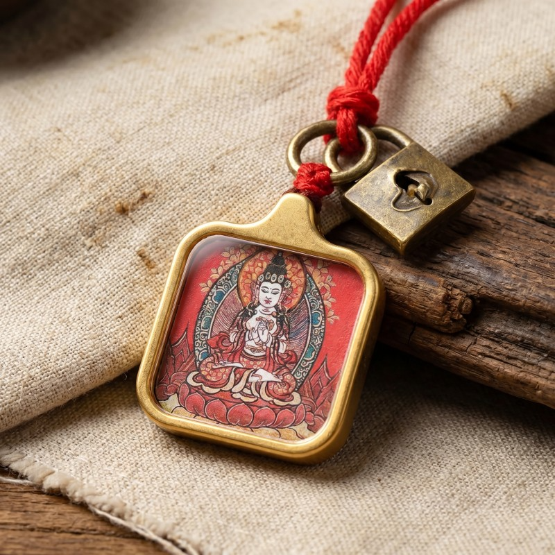 Vairocana Buddha Hand-Painted Thangka Pendant | Cosmic Buddha of Universal Light & Enlightenment Amulet thumbnail