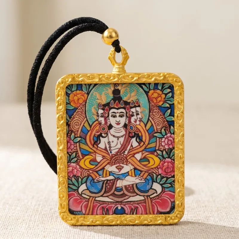 Vairocana (Great Sun Buddha) Hand-Painted Thangka Pendant | Cosmic Buddha Amulet for Wisdom & Enlightenment thumbnail