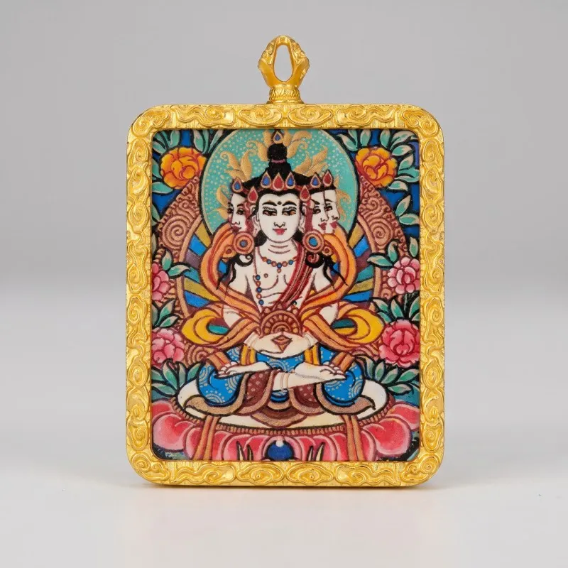 Vairocana (Great Sun Buddha) Hand-Painted Thangka Pendant | Cosmic Buddha Amulet for Wisdom & Enlightenment thumbnail