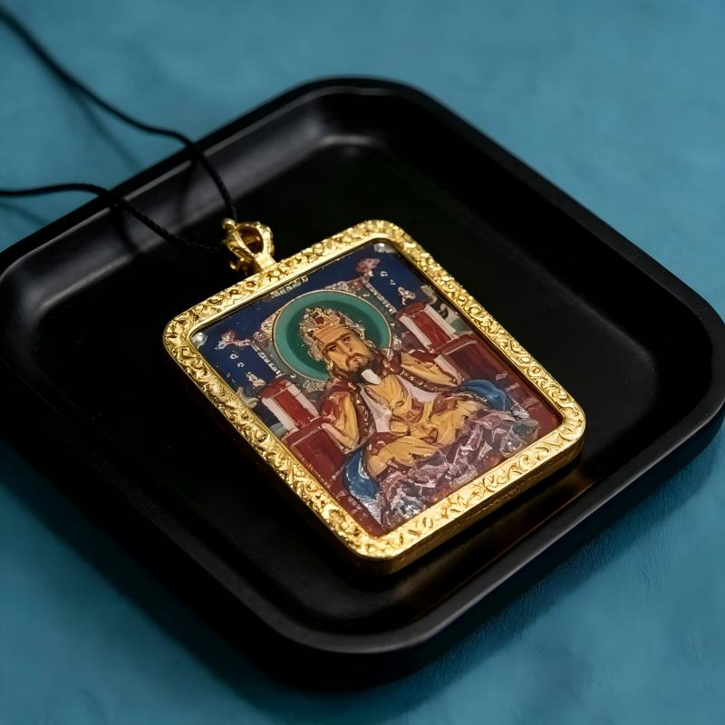 Vairocana (Mahavairocana) Hand-Painted Thangka Pendant | Great Sun Buddha Amulet for Wisdom & Protection thumbnail